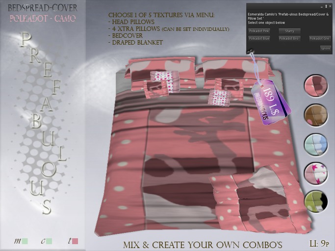 2017 Prefab-ulous *Bedspread/Cover *5 Polkadot-Camo (Li: 9p)