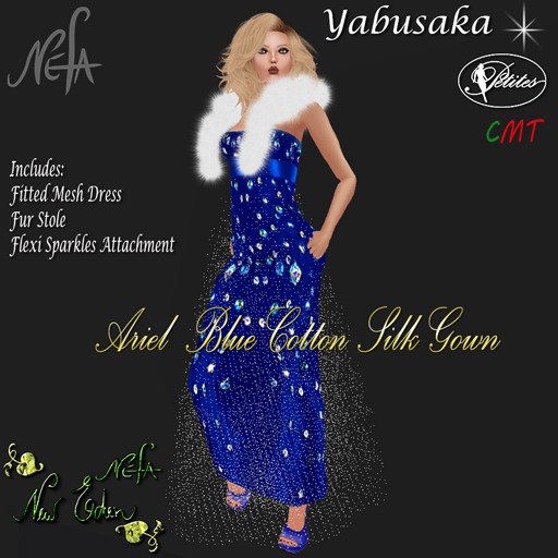 NEFA 133Y Ariel Blue Cotton Silk Gown/ Fur Stole/Sparkles bxd