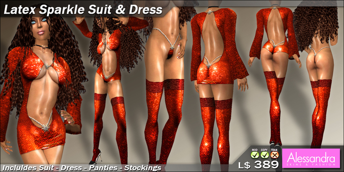 ALESSANDRA - Latex Sparkle Suit & Dress - RED