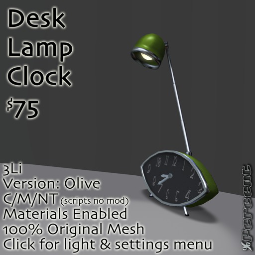 %Desk Clock Lamp (olive) *MESH* Delivery Box