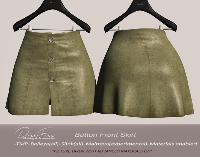 .:DarkFire-Button Front Skirt-Olive