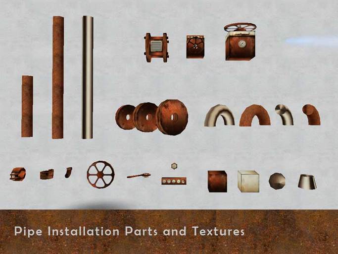 Industrial Pipe Installation Construction Set - Parts and Textures
