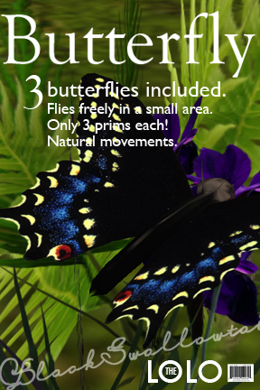3 Free-flying Butterflies - Black Swallowtail