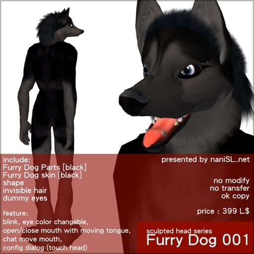 Furry Dog 001 - black (Siberian Husky)