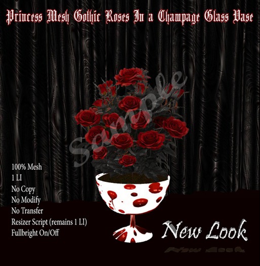 Princess Mesh Gothic Roses in Champagne Glass Vase Boxed