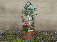 *Le Frog*Easter flowers in barrel