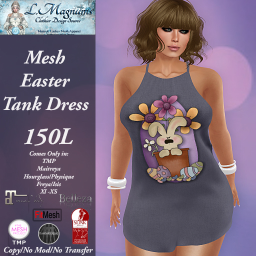 LMs Mesh Easter Tank Dress - Cute Bunny Purple - TMP,Maitreya, Hourglass, Physique,Freya, Isis, Classic XL-XS