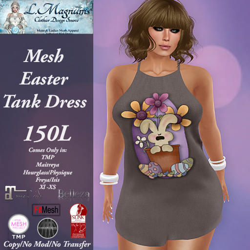 LMs Mesh Easter Tank Dress - Cute Bunny Brown