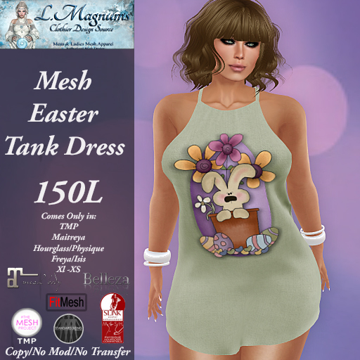 LMs Mesh Easter Tank Dress - Cute Bunny Mint