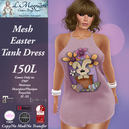 LMs Mesh Easter Tank Dress - Cute Bunny Pink - TMP,Maitreya, Hourglass, Physique,Freya, Isis, Classic XL-XS