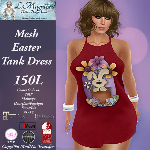 LMs Mesh Easter Tank Dress - Cute Bunny Red