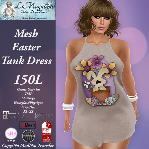 LMs Mesh Easter Tank Dress - Cute Bunny Tan