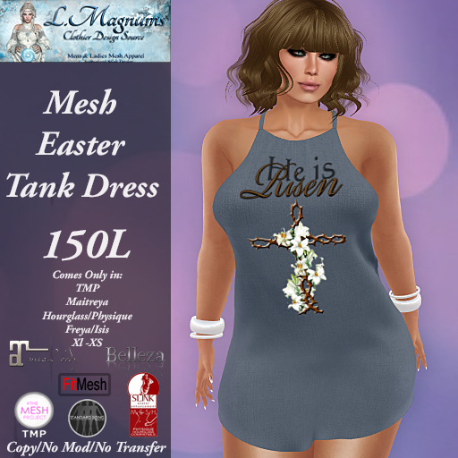 LMs Mesh Easter Tank Dress - He is Risen Blue - TMP,Maitreya, Hourglass, Physique,Freya, Isis, Classic XL-XS