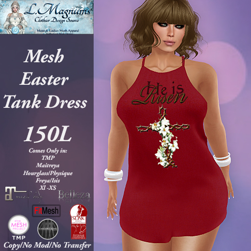 LMs Mesh Easter Tank Dress - He is Risen Red
