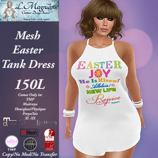 LMs Mesh Easter Tank Dress - Easter Joy White
