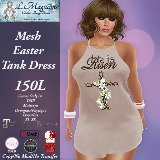 LMs Mesh Easter Tank Dress - He is Risen Beige