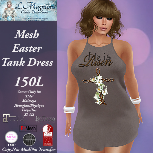 LMs Mesh Easter Tank Dress - He is Risen Brown - TMP,Maitreya, Hourglass, Physique,Freya, Isis, Classic XL-XS