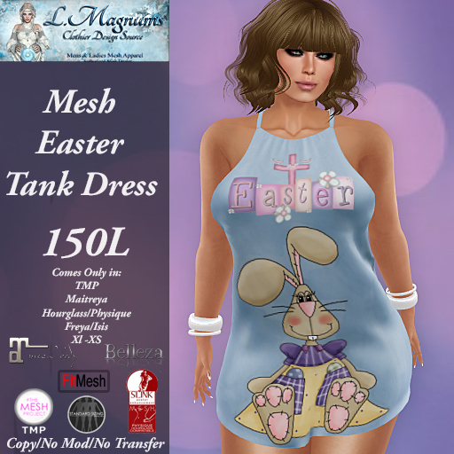 LMs Mesh Easter Tank Dress - Raggity Bunny 2 Blue