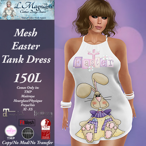 LMs Mesh Easter Tank Dress - Raggity Bunny 2 White