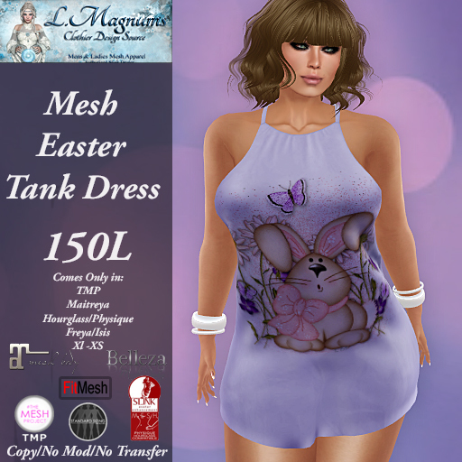 LMs Mesh Easter Tank Dress - Lil Bunny Purple - TMP,Maitreya, Hourglass, Physique,Freya, Isis, Classic XL-XS
