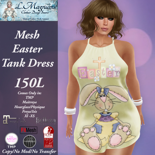 LMs Mesh Easter Tank Dress - Raggity Bunny Yellow - TMP,Maitreya, Hourglass, Physique,Freya, Isis, Classic XL-XS