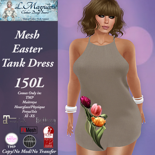 LMs Mesh Easter Tank Dress - Tulips Beige