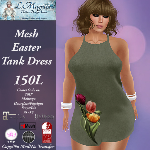 LMs Mesh Easter Tank Dress - Tulips Olive