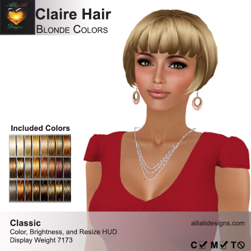 A&A Claire Hair Blonde Colors Pack. Womens Bob Hairstyle