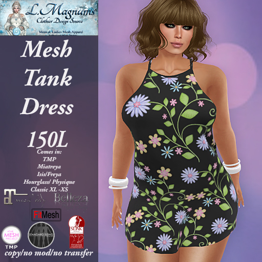 LMs MesH Tank Dress - Flowers 1 - TMP, Maitreya, Hourglass, Physique, Freya, Isis, Classic XL-XS