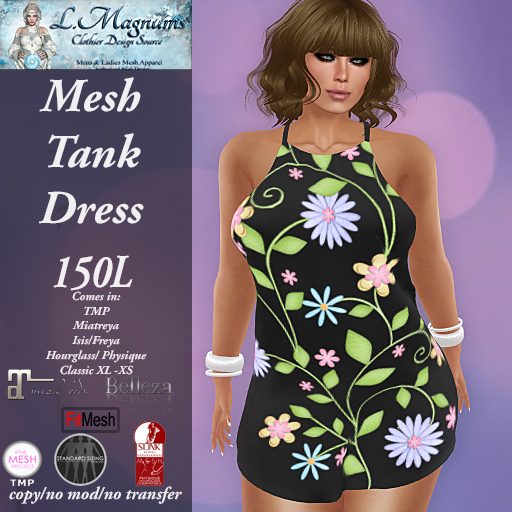 LMs Mesh Tank Dress - Flowers 4 - TMP, Maitreya, Hourglass, Physique, Freya, Isis, Classic XL-XS