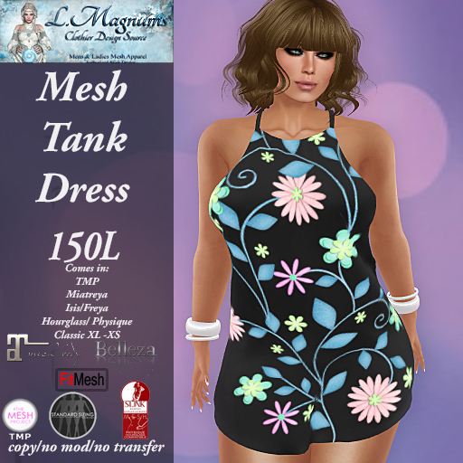 LMs MesH Tank Dress - Flowers 6 - TMP, Maitreya, Hourglass, Physique, Freya, Isis, Classic XL-XS
