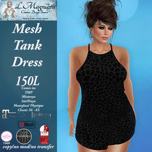 LMs Mesh Tank Dress - Leopard Black - TMP, Maitreya, Hourglass, Physique, Freya, Isis, Classic XL-XS
