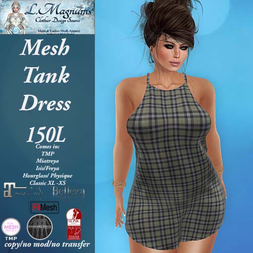 LMs Mesh Tank Dress - Plaid Olive