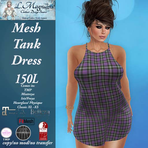 LMs Mesh Tank Dress - Plaid Purple