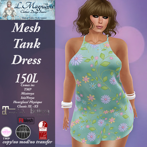 LMs MesH Tank Dress - Spring Bluegreen - TMP, Maitreya, Hourglass, Physique, Freya, Isis, Classic XL-XS