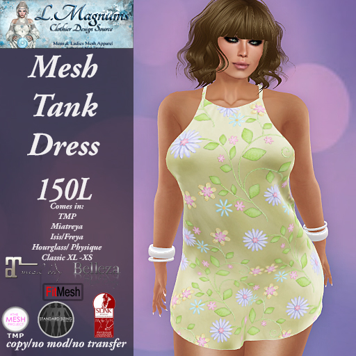 LMs MesH Tank Dress - Spring Yellow - TMP, Maitreya, Hourglass, Physique, Freya, Isis, Classic XL-XS