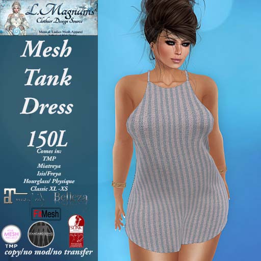 LMs Mesh Tank Dress - Stripes B&P - TMP, Maitreya, Hourglass, Physique, Freya, Isis, Classic XL-XS