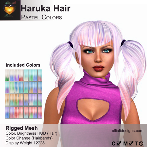 A&A Haruka Hair Pastel Colors Pack. Rigged mesh womens pigtails