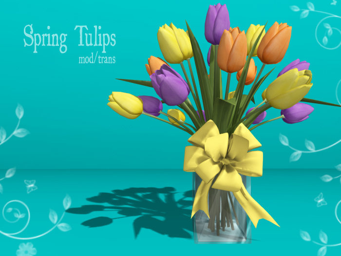 Bouquet of Spring Mesh Tulips Yellow Bow (mod/trans)