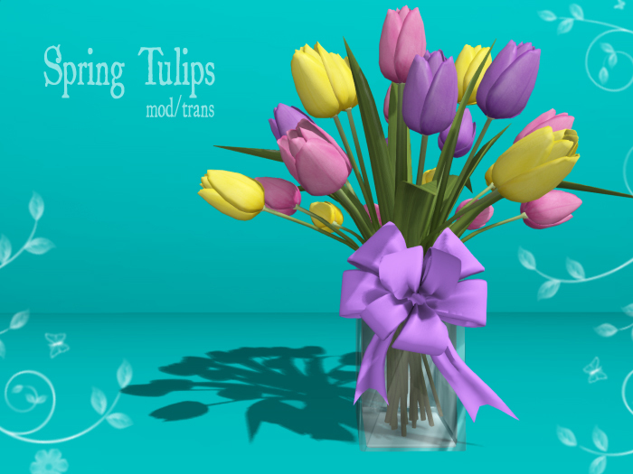Bouquet of Spring Mesh Tulips Purple Bow (mod/trans)