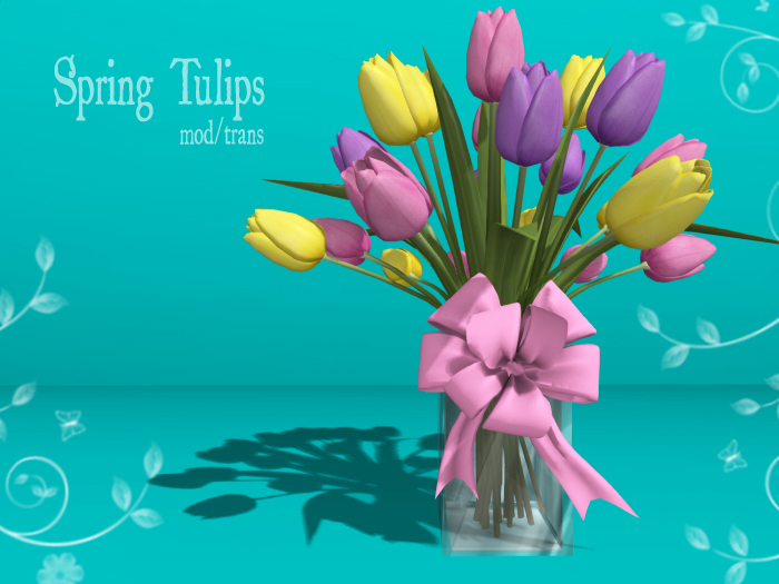 Bouquet of Spring Mesh Tulips Pink Bow (mod/trans)