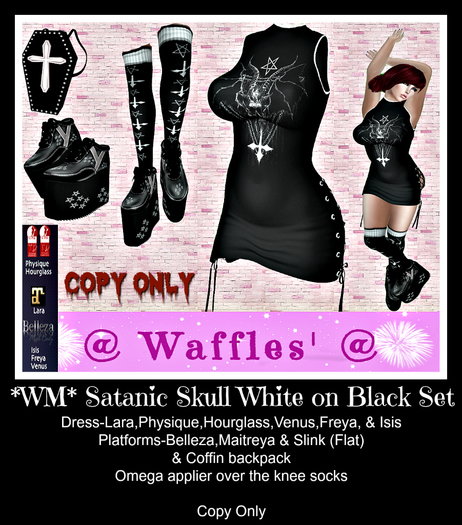 *WM* Satanic Skull White on Black Set