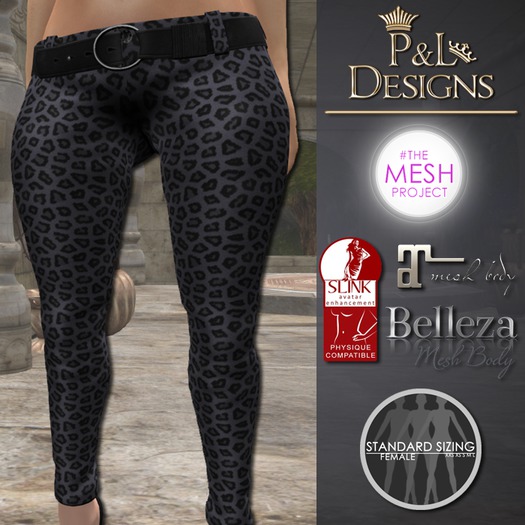 [P&L] - Low-Rise Fitted Pants Single Animal Print Blue Leopard