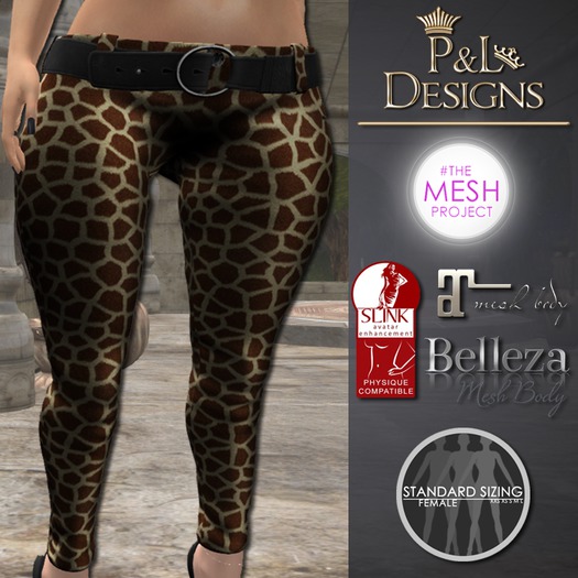[P&L] - Low-Rise Fitted Pants Single Animal Print Giraffe