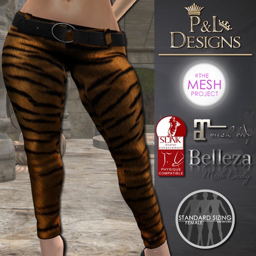 [P&L] - Low-Rise Fitted Pants Single Animal Print Tiger
