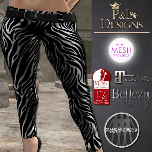 [P&L] - Low-Rise Fitted Pants Single Animal Print Zebra