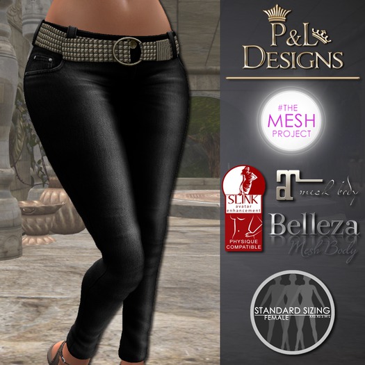 [P&L] - Low-Rise Fitted Pants Single Denim Black