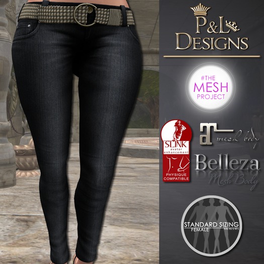 [P&L] - Low-Rise Fitted Pants Single Denim Blue Black
