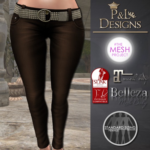 [P&L] - Low-Rise Fitted Pants Single Denim Brown Dark