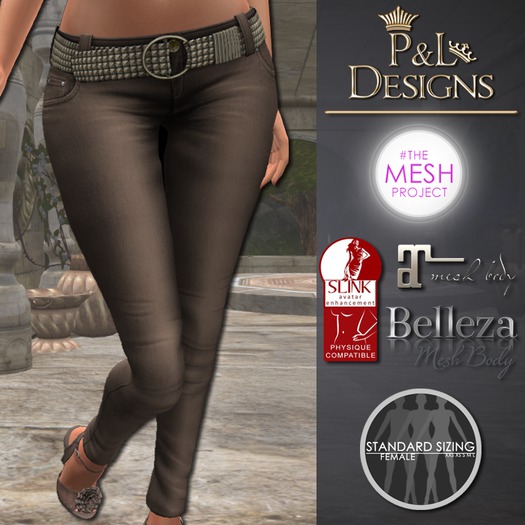 [P&L] - Low-Rise Fitted Pants Single Denim Brown Light